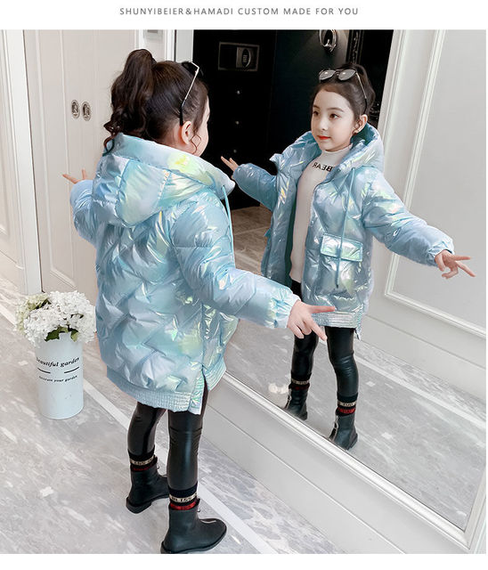 Płaszcz zimowy dla dziewczynki Snowsuit - jasna, wodoodporna, gruba kurtka z kapturem - 4-12 lat - Wianko - 6