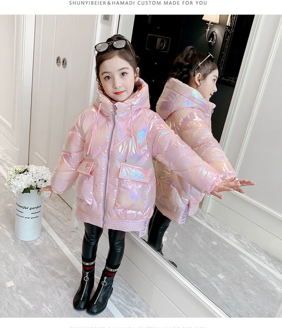 Płaszcz zimowy dla dziewczynki Snowsuit - jasna, wodoodporna, gruba kurtka z kapturem - 4-12 lat - Wianko - 4