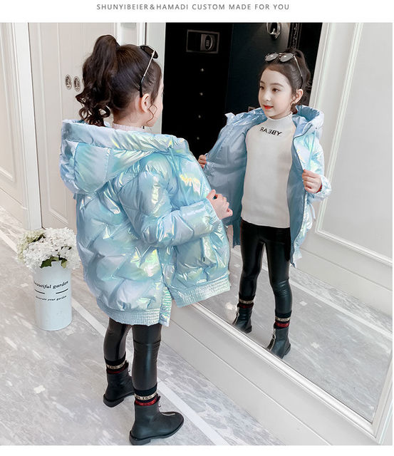 Płaszcz zimowy dla dziewczynki Snowsuit - jasna, wodoodporna, gruba kurtka z kapturem - 4-12 lat - Wianko - 7