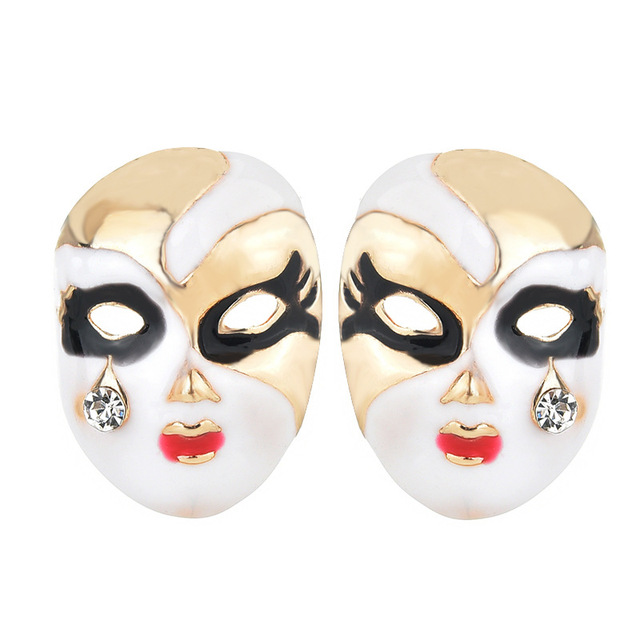 Kreatywna śmieszna maska stadniny - kolczyki złoto/srebrne z kryształem górskim dla kobiet i mężczyzn, idealne na Halloween i imprezy - Wianko - 1