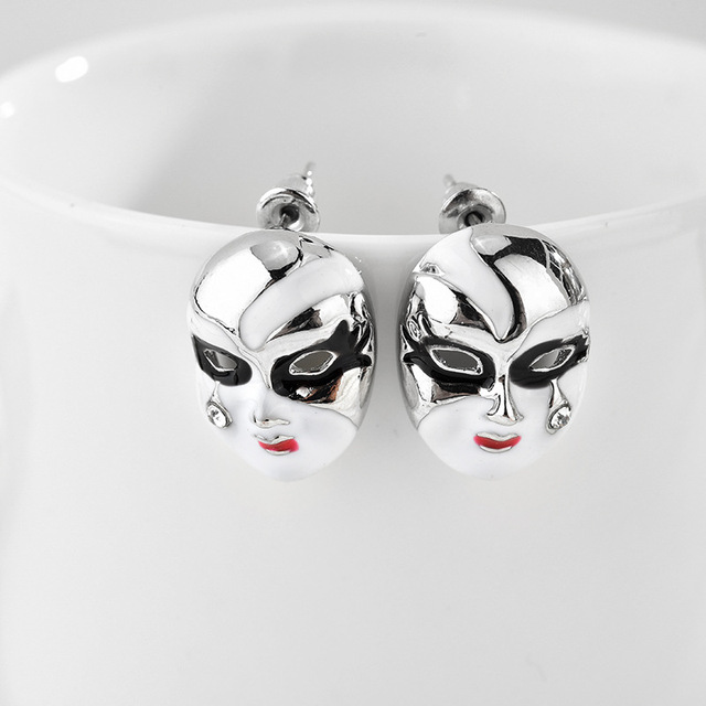 Kreatywna śmieszna maska stadniny - kolczyki złoto/srebrne z kryształem górskim dla kobiet i mężczyzn, idealne na Halloween i imprezy - Wianko - 4