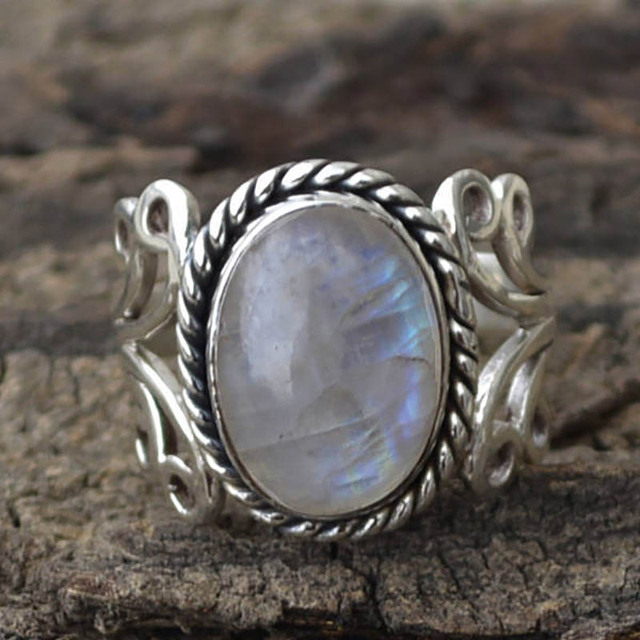 Pierścień opalowy Thai Silver 925 - biała biżuteria z owalnym kamieniem - rozmiary 6, 7, 8, 9, 10 - Wianko - 1