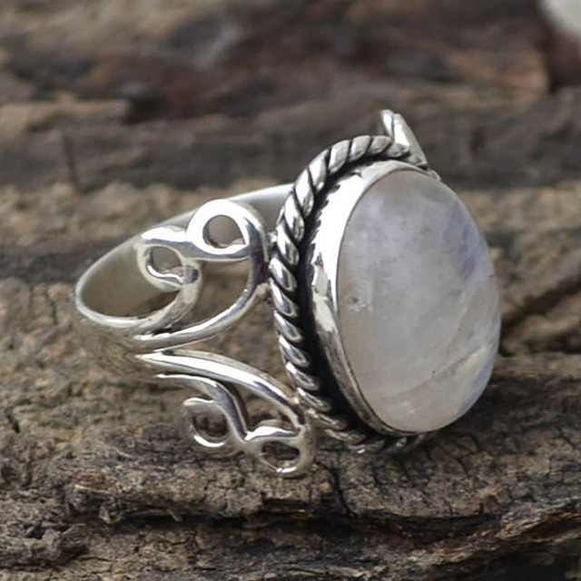 Pierścień opalowy Thai Silver 925 - biała biżuteria z owalnym kamieniem - rozmiary 6, 7, 8, 9, 10 - Wianko - 2
