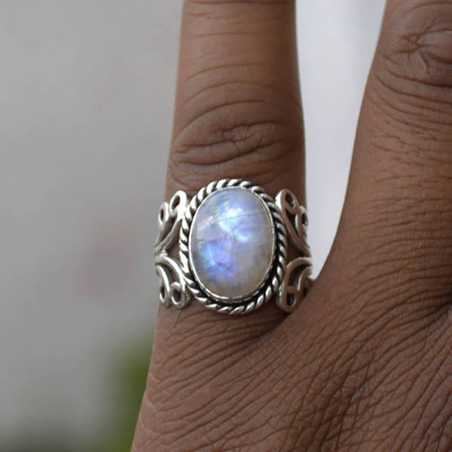 Pierścień opalowy Thai Silver 925 - biała biżuteria z owalnym kamieniem - rozmiary 6, 7, 8, 9, 10 - Wianko - 4