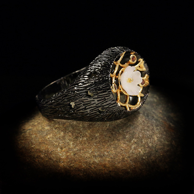 Pierścień ze srebra próby 925 - nowoczesny design w stylu bajkowym z diamentowym i perłowym zdobieniem - Wianko - 5