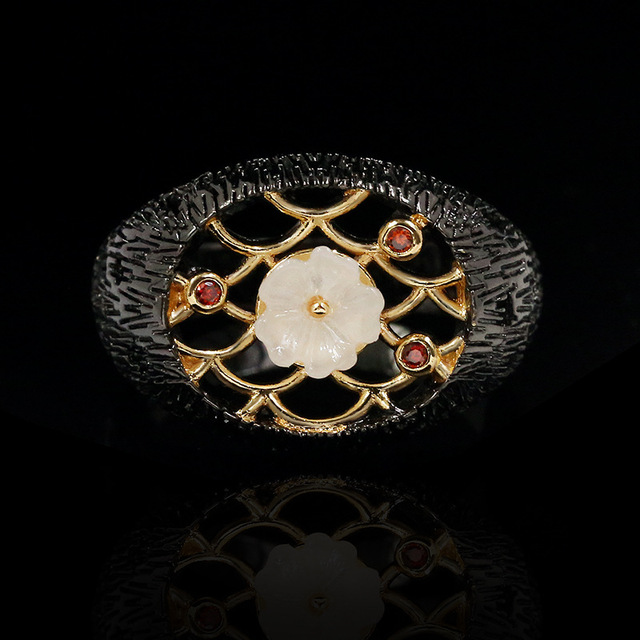 Pierścień ze srebra próby 925 - nowoczesny design w stylu bajkowym z diamentowym i perłowym zdobieniem - Wianko - 2