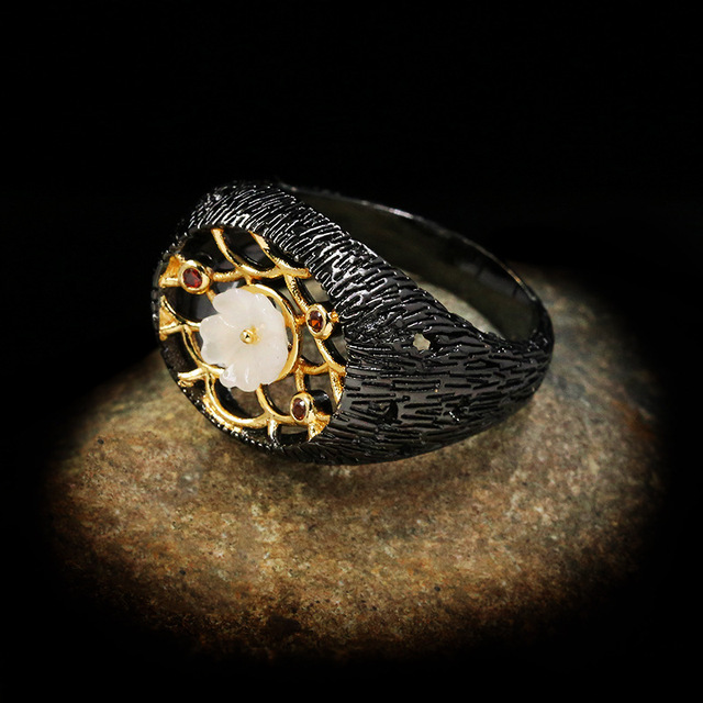 Pierścień ze srebra próby 925 - nowoczesny design w stylu bajkowym z diamentowym i perłowym zdobieniem - Wianko - 4