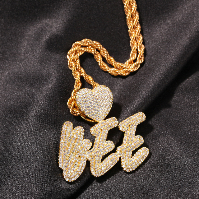 Naszyjnik personalizowany dwuwarstwowy Hip-Hop Fine Jewelry INS z wisiorkiem w kształcie serca i nazwą własną Cursive - Wianko - 11