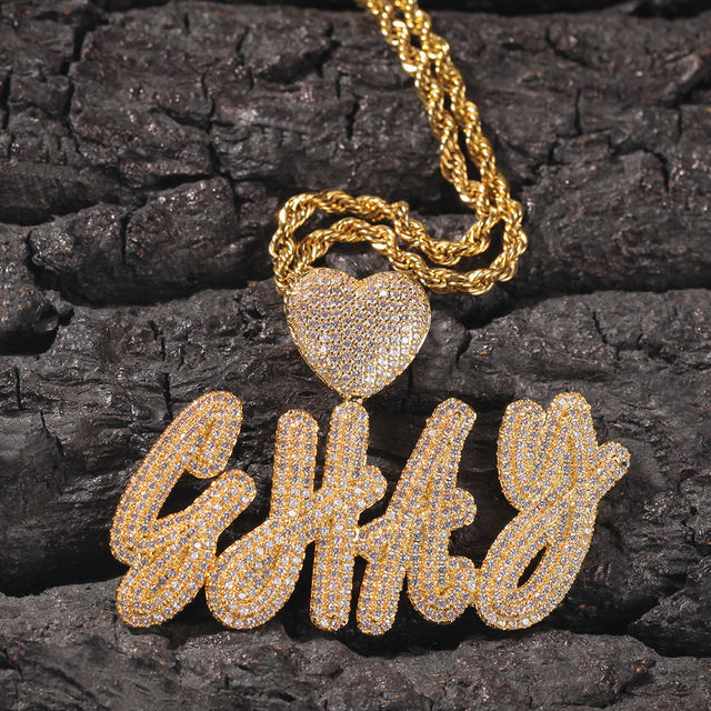 Naszyjnik personalizowany dwuwarstwowy Hip-Hop Fine Jewelry INS z wisiorkiem w kształcie serca i nazwą własną Cursive - Wianko - 9