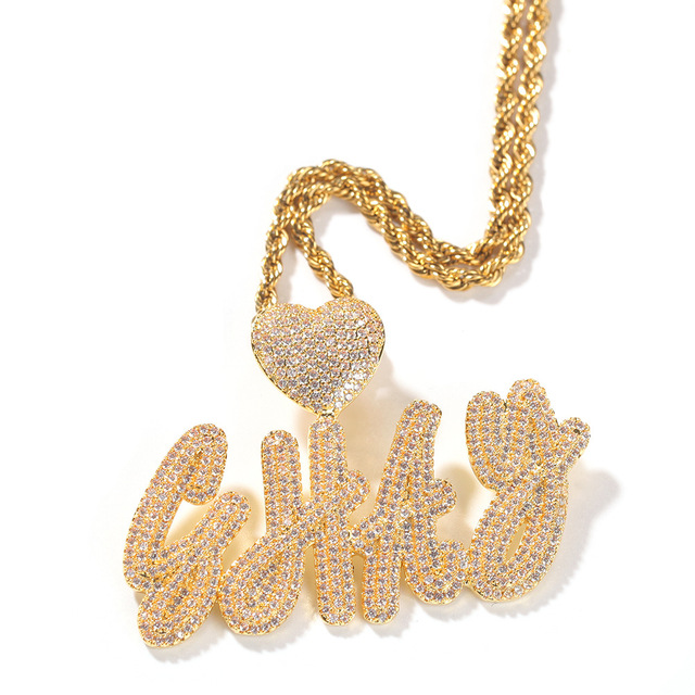 Naszyjnik personalizowany dwuwarstwowy Hip-Hop Fine Jewelry INS z wisiorkiem w kształcie serca i nazwą własną Cursive - Wianko - 3