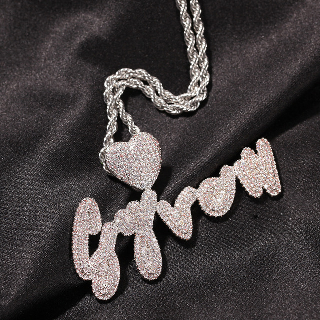 Naszyjnik personalizowany dwuwarstwowy Hip-Hop Fine Jewelry INS z wisiorkiem w kształcie serca i nazwą własną Cursive - Wianko - 7