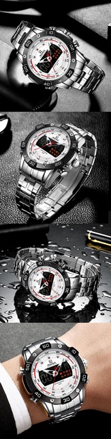 Męski zegarek Readeel ze stali nierdzewnej, analogowo-cyfrowy, z LED, kwarcowy, sportowy, wojskowy, Relogio Masculino - Wianko - 7