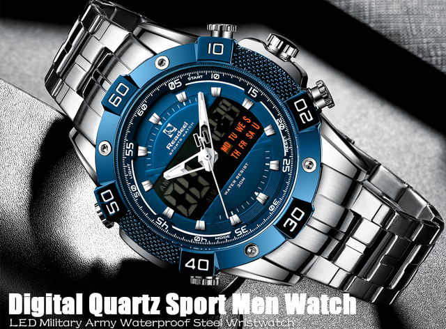 Męski zegarek Readeel ze stali nierdzewnej, analogowo-cyfrowy, z LED, kwarcowy, sportowy, wojskowy, Relogio Masculino - Wianko - 1