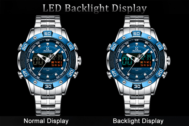 Męski zegarek Readeel ze stali nierdzewnej, analogowo-cyfrowy, z LED, kwarcowy, sportowy, wojskowy, Relogio Masculino - Wianko - 4