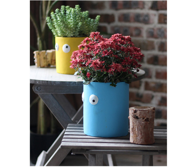 Kreatywna doniczka z cementu z zielonymi roślinami - cartoon śliczne małe oczy soczysty kwiat balkon ozdoby - Wianko - 11