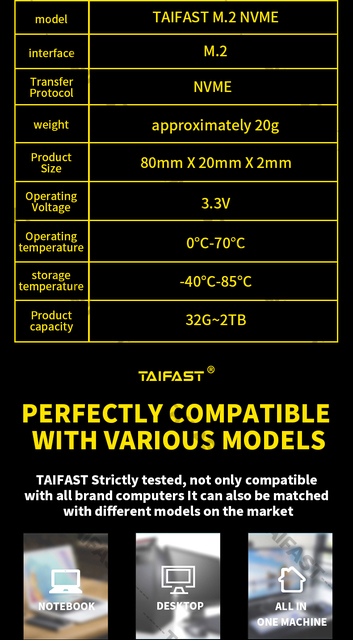 TAIFAST SSD M2 100% oryginalny, 256GB/512GB/1TB NVMe, M.2 2280 - wbudowany dysk SSD 128GB - Wianko - 7