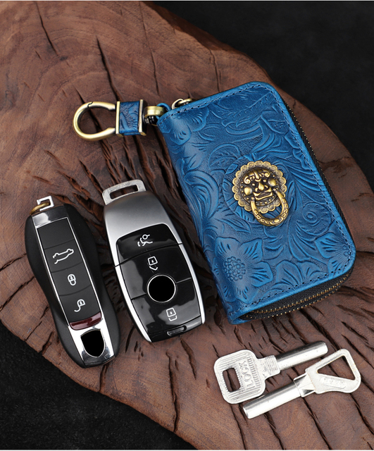 Ręcznie robiony portfel na klucze z prawdziwej skóry - inteligentny klucz, uchwyt, skrzynka, kieszeń na monety, podwójny zamek błyskawiczny - Wianko - 26