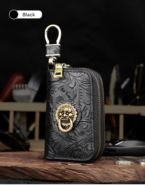 Ręcznie robiony portfel na klucze z prawdziwej skóry - inteligentny klucz, uchwyt, skrzynka, kieszeń na monety, podwójny zamek błyskawiczny - Wianko - 19