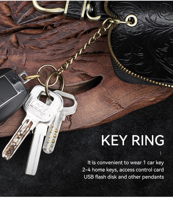 Ręcznie robiony portfel na klucze z prawdziwej skóry - inteligentny klucz, uchwyt, skrzynka, kieszeń na monety, podwójny zamek błyskawiczny - Wianko - 16