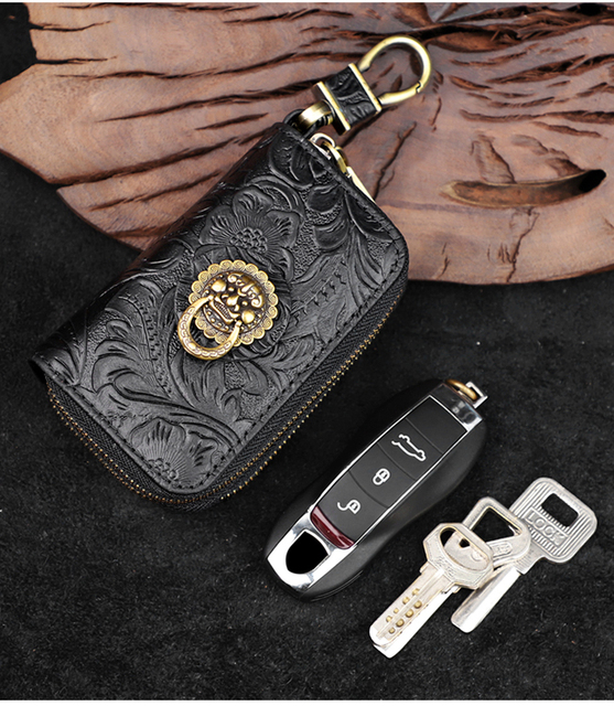 Ręcznie robiony portfel na klucze z prawdziwej skóry - inteligentny klucz, uchwyt, skrzynka, kieszeń na monety, podwójny zamek błyskawiczny - Wianko - 21