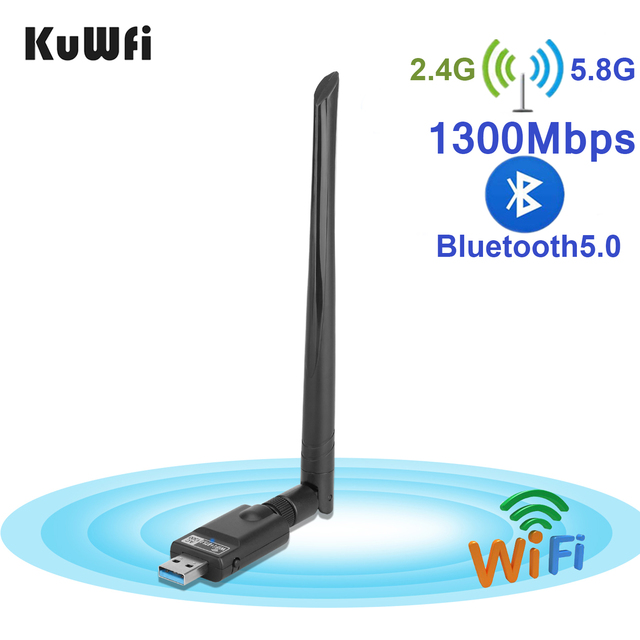 Adapter USB Wifi dwuzakresowy KuWFi 300/1300 mb/s 5G z anteną, Ethernet, Bluetooth 5.0 i odbiornikiem AC - Wianko - 1