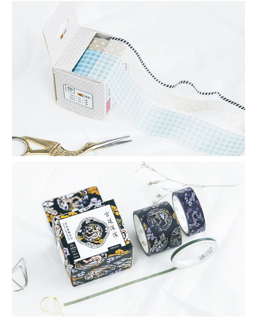 Japońska taśma Washi - 3 rolki/pudełko - klej dekoracyjny DIY Craft - papierowa taśma maskująca - naklejki Scrapbooking - etykieta planisty - Wianko - 7