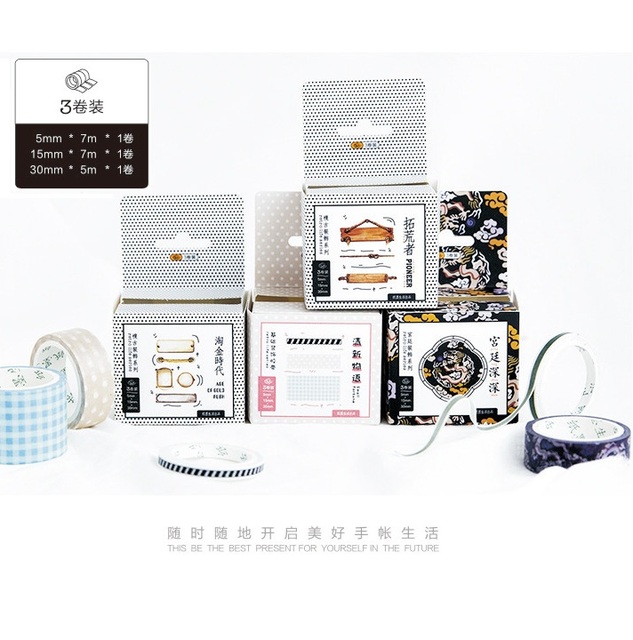 Japońska taśma Washi - 3 rolki/pudełko - klej dekoracyjny DIY Craft - papierowa taśma maskująca - naklejki Scrapbooking - etykieta planisty - Wianko - 1