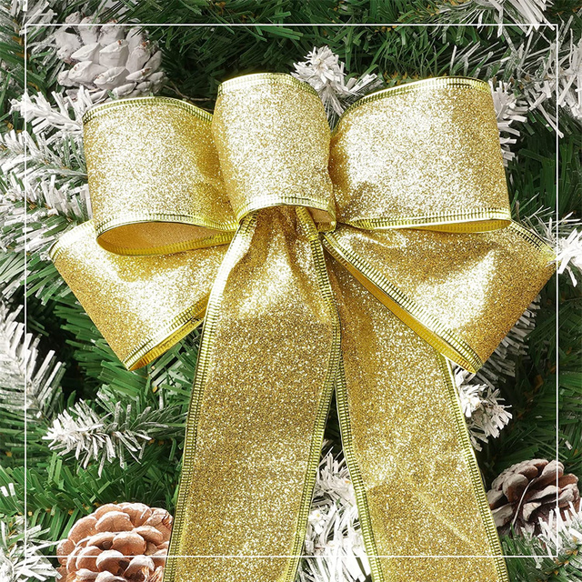Ozdoby choinkowe BalleenShiny - złoto w proszku, 10 sztuk, 20cm, łuk, kolorowe kokardki bożonarodzeniowe - Wianko - 10