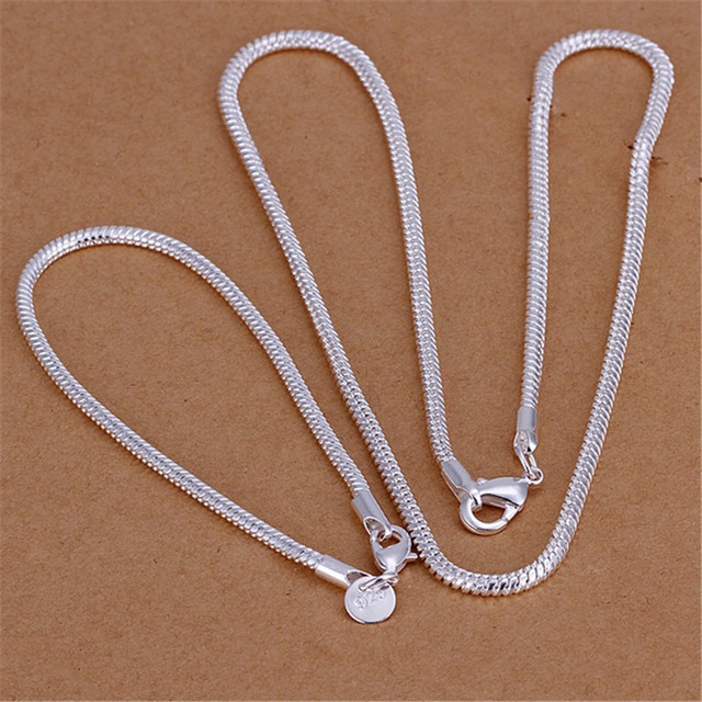 Gorące marki łańcuszki wężykowe z kości 925 srebrne bransoletki i naszyjniki - zestawy biżuterii dla kobiet - Wianko - 1