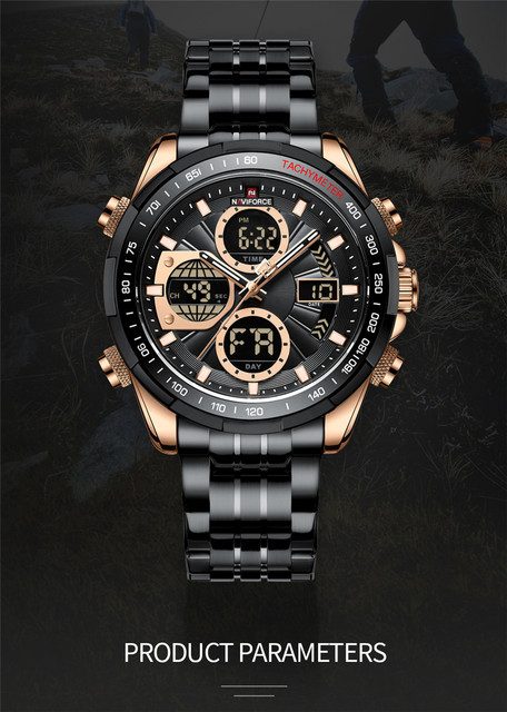 NAVIFORCE Męski zegarek kwarcowy cyfrowy niebieski, klasyczny wojskowy sportowy, stal nierdzewna, luksusowa marka - Wianko - 2