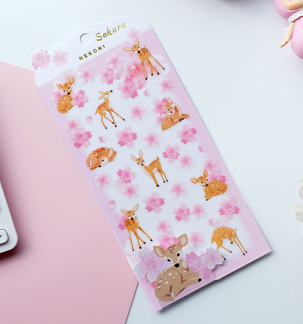 Sakura - arkusz naklejek dekoracyjnych z motywem zwierząt: deer, panda, pingwin (kolor: różowy) - Wianko - 4