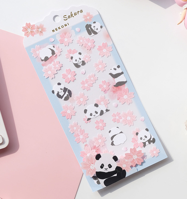 Sakura - arkusz naklejek dekoracyjnych z motywem zwierząt: deer, panda, pingwin (kolor: różowy) - Wianko - 2