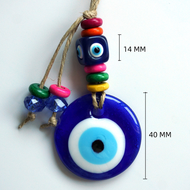 EVIL EYE - Niebieskie Tureckie Oko - Koralik Szklany Okrągły Wisiorek ścienny - Lina Ręcznie Wykonana - Dekoracja Domowa i Samochodowa LE594 - Wianko - 4