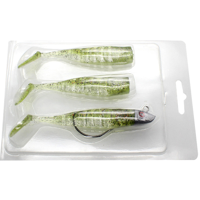 Przynęty na ryby - 3 sztuki: miękkie plastikowe przynęty o długości 10 cm (15.5 g) i 13 cm (26 g) zanętowa łyżka do produkcji much - Wianko - 28