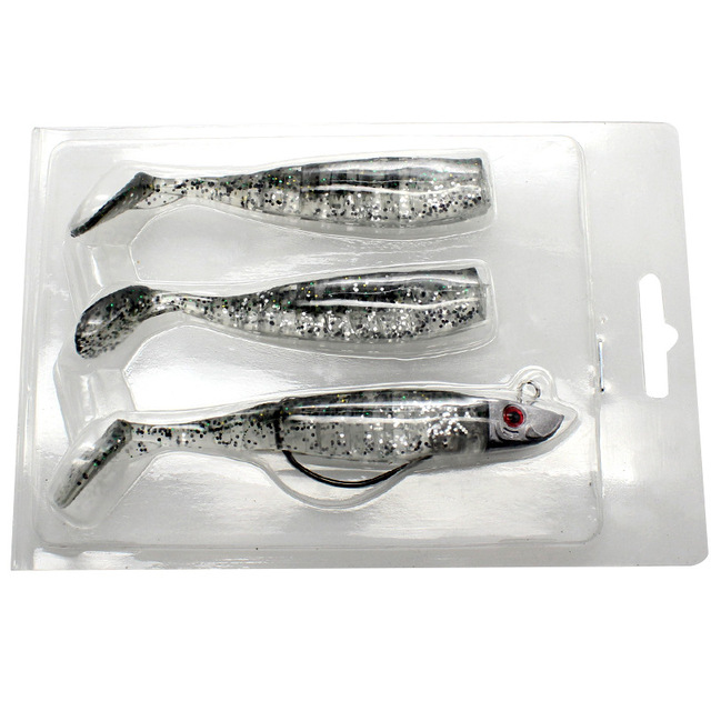Przynęty na ryby - 3 sztuki: miękkie plastikowe przynęty o długości 10 cm (15.5 g) i 13 cm (26 g) zanętowa łyżka do produkcji much - Wianko - 24