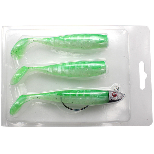 Przynęty na ryby - 3 sztuki: miękkie plastikowe przynęty o długości 10 cm (15.5 g) i 13 cm (26 g) zanętowa łyżka do produkcji much - Wianko - 27