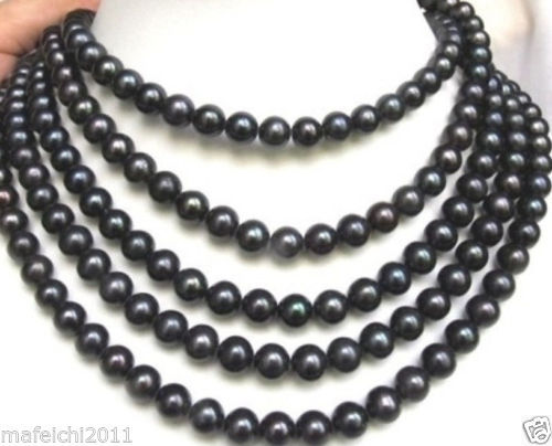 HABITOO PERFECT 9-10mm czarna perła z morza południowego - długi naszyjnik łańcuszkowy - Wianko - 1