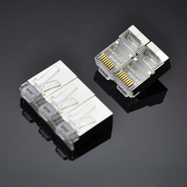Wtyki modułowe ekranowane RJ45 8P8C z otworami 1.3mm do kabli Ethernet Cat6/6A/7 AWG23-24 - Wianko - 2