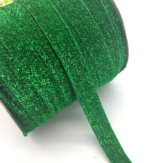 Wstążka aksamitna zielona, szerokość 25mm, ozdobiona brokatem, z pałąkiem na głowę - Wianko - 16