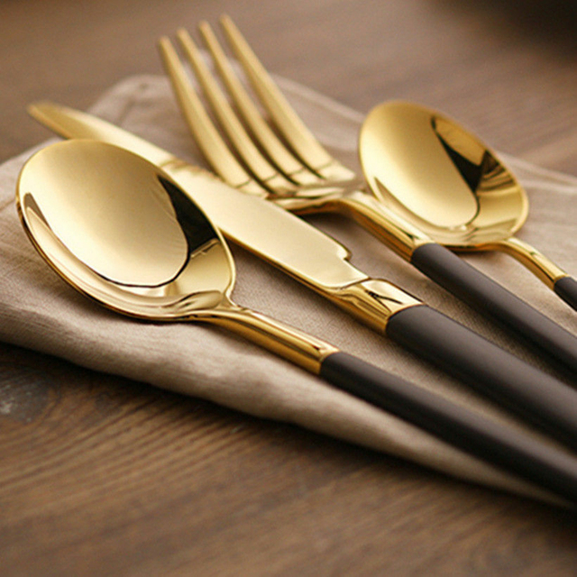 Luksusowy zestaw obiadowy - 4 szt. stalowych sztućców ze stali nierdzewnej w kolorach: złotym, różowym, czarnym i białym - Wianko - 6
