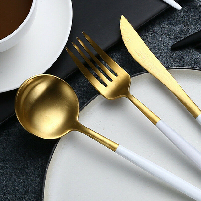 Luksusowy zestaw obiadowy - 4 szt. stalowych sztućców ze stali nierdzewnej w kolorach: złotym, różowym, czarnym i białym - Wianko - 4