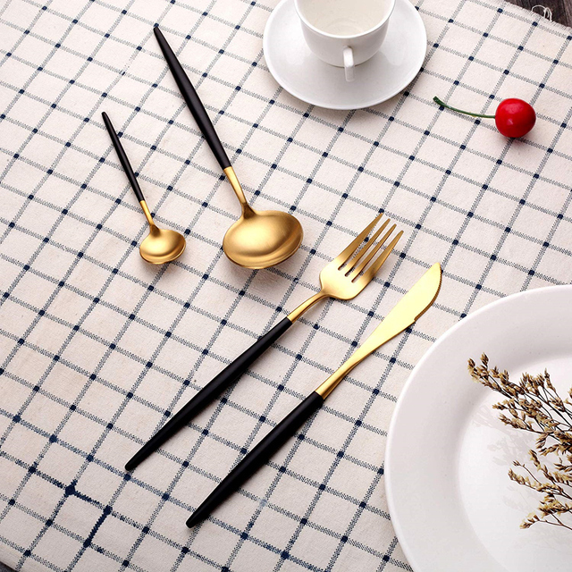 Luksusowy zestaw obiadowy - 4 szt. stalowych sztućców ze stali nierdzewnej w kolorach: złotym, różowym, czarnym i białym - Wianko - 2