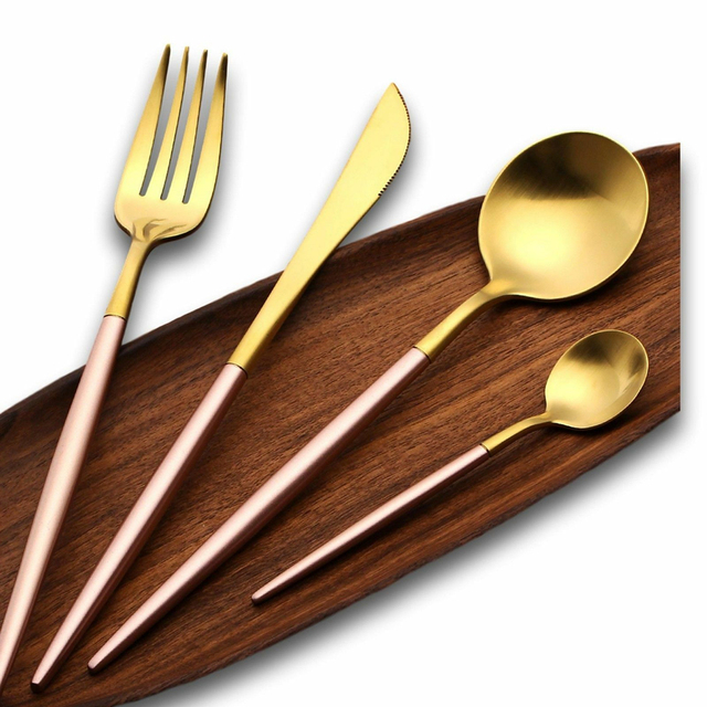 Luksusowy zestaw obiadowy - 4 szt. stalowych sztućców ze stali nierdzewnej w kolorach: złotym, różowym, czarnym i białym - Wianko - 3