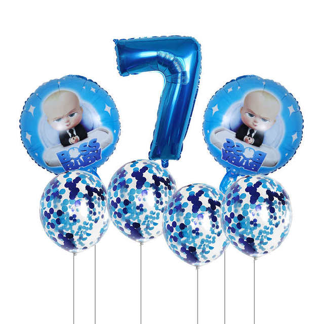 Boss Baby balon 30 cal, zestaw 7 sztuk, balony foliowe w kształcie cyfr Baby Shower 1 2 3 4 5 6 - dekoracja urodzinowa Cartoon helem Globos - Wianko - 7
