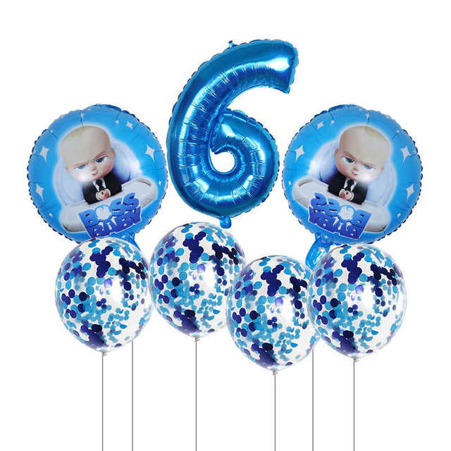 Boss Baby balon 30 cal, zestaw 7 sztuk, balony foliowe w kształcie cyfr Baby Shower 1 2 3 4 5 6 - dekoracja urodzinowa Cartoon helem Globos - Wianko - 6