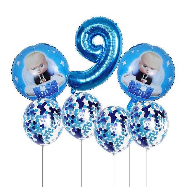 Boss Baby balon 30 cal, zestaw 7 sztuk, balony foliowe w kształcie cyfr Baby Shower 1 2 3 4 5 6 - dekoracja urodzinowa Cartoon helem Globos - Wianko - 9