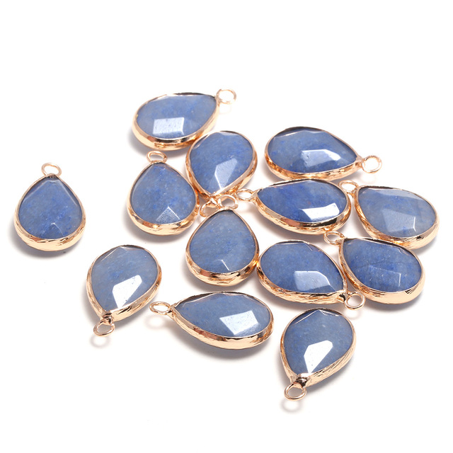 Wisiorek z naturalnego kamienia - kształt kropli wody, fasetowany, kolor szaro-niebieski - do tworzenia biżuterii DIY - Wianko - 3