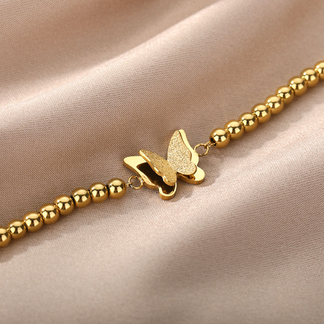Bransoletka motyl ze stali nierdzewnej złote korale - stylowa biżuteria dla kobiet - Wianko - 4