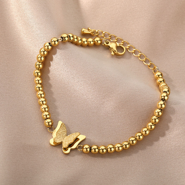 Bransoletka motyl ze stali nierdzewnej złote korale - stylowa biżuteria dla kobiet - Wianko - 2
