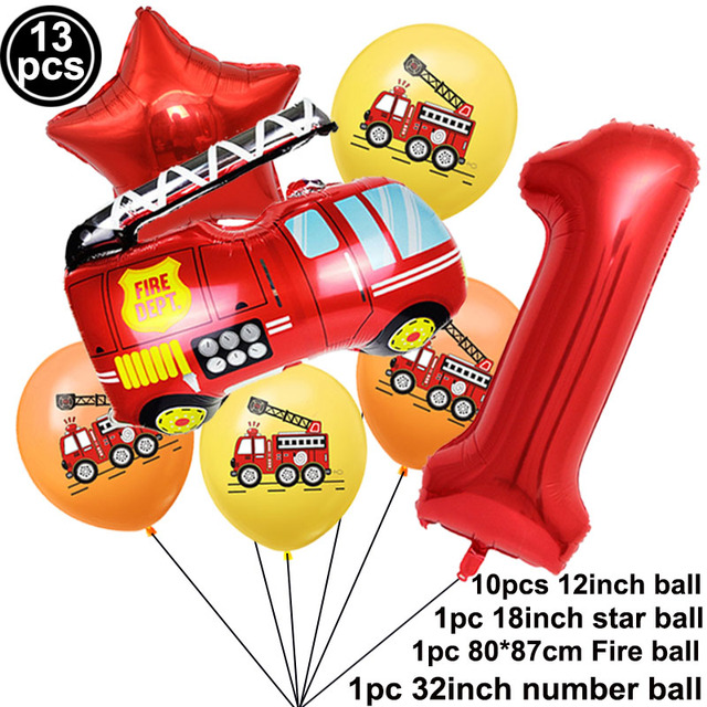2nd i 3rd urodziny: zestaw 13 lateksowych balonów w kształcie wozu strażackiego, czerwonych balonów z liczbą 32 cali i dekoracją strażaka - Baby Shower i urodzinowa dekoracja - Wianko - 2